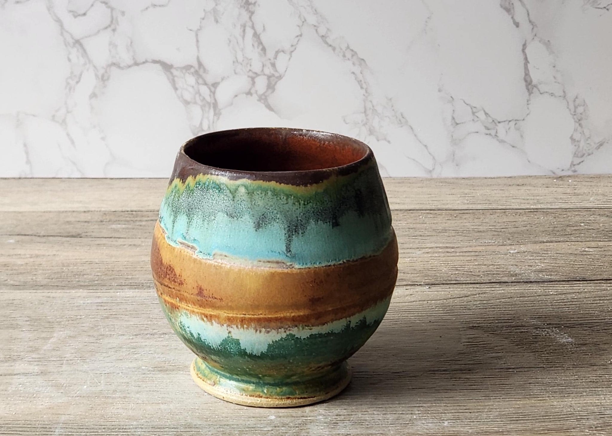 Handmade Japanese style tea cup - whisky cup - Ceramic yunomi with mottled drippy glaze -Guinomi - Pottery mug - 350 ml pottery vessel