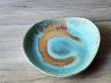 Handmade pottery serving plate, a uniquely shaped ceramic blue-Green brown bowl- Coffee table DIsplay plate