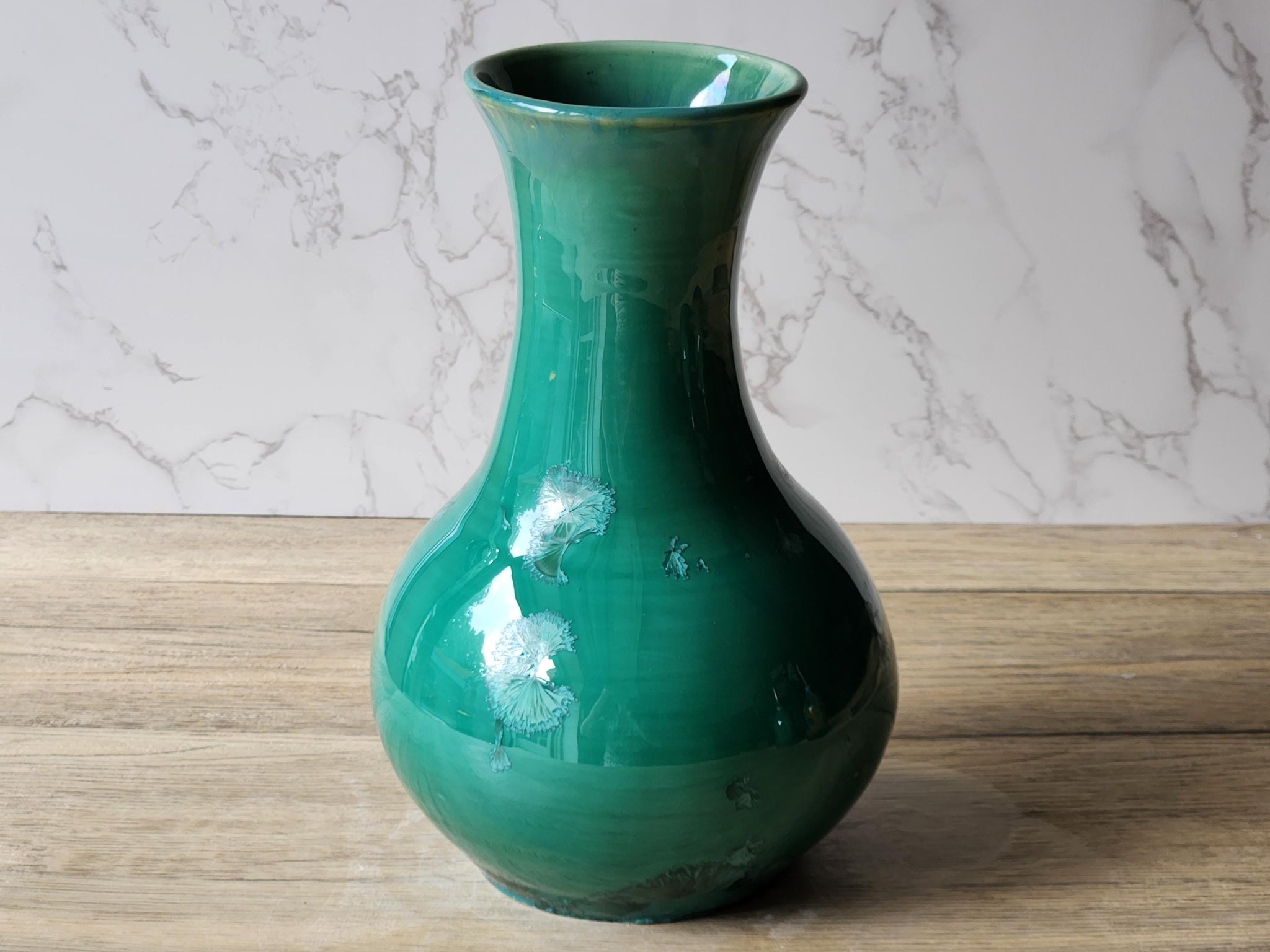 Handmade porcelain pottery vase - Green Crystalline glaze