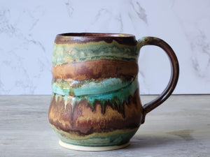 Handmade Pottery Mug, Ceramic 450ml mug, Large coffee mug, unique gift, red/brown/green large Mug, coffee cup