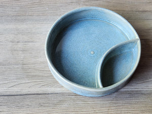 Hand made Pottery Chip and dip bowl -Ceramic individual snack size chip and dip platter -Blue TV plate for one - unique gift for him