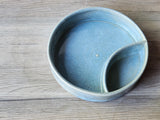 Hand made Pottery Chip and dip bowl -Ceramic individual snack size chip and dip platter -Blue TV plate for one - unique gift for him