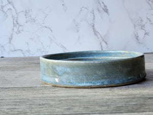 Hand made Pottery Chip and dip bowl -Ceramic individual snack size chip and dip platter -Blue TV plate for one - unique gift for him