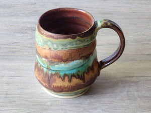 Handmade Pottery Mug, Ceramic 450ml mug, Large coffee mug, unique gift, red/brown/green large Mug, coffee cup