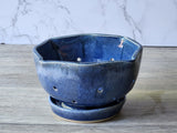 Handmade pottery berry bowl and saucer -Blue ceramic colander - Kitchen appliance - unique gift - gift for chef