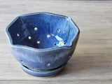 Handmade pottery berry bowl and saucer -Blue ceramic colander - Kitchen appliance - unique gift - gift for chef