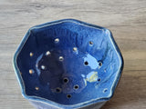 Handmade pottery berry bowl and saucer -Blue ceramic colander - Kitchen appliance - unique gift - gift for chef