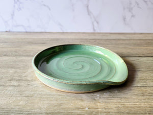 Handmade Ex large handmade spoon rest in green pottery glaze