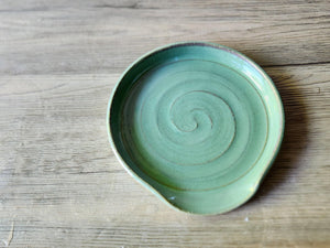 Handmade Ex large ceramic spoon rest in soft green glaze