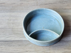 Hand made Pottery Chip and dip bowl -Ceramic individual snack size chip and dip platter -Blue TV plate for one - unique gift for him