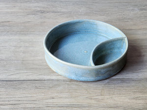 Hand made Pottery Chip and dip bowl -Ceramic individual snack size chip and dip platter -Blue TV plate for one - unique gift for him