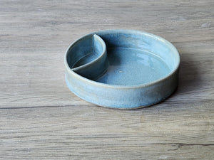 Hand made Pottery Chip and dip bowl -Ceramic individual snack size chip and dip platter -Blue TV plate for one - unique gift for him