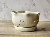 Handmade pottery cream speckle glazed berry bowl - Ceramic colander with saucer - kitchen gift