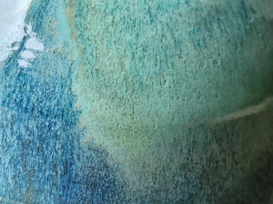 Handmade pottery bowl- glossy soft green/blue glazed ceramic bowl, unique gift- noodle bowl - desert bowl - breakfast bowl-