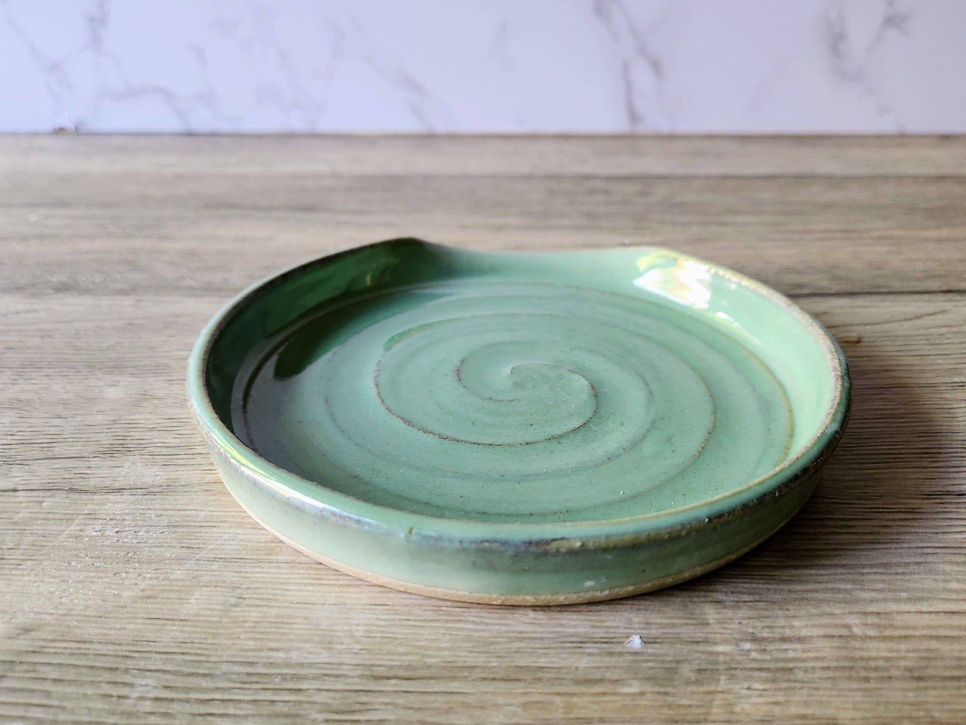 Handmade Ex large pottery Soft green ceramic spatula rest for kitchen bench