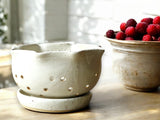 Handmade pottery cream speckle glazed berry bowl - Ceramic colander with saucer - kitchen gift