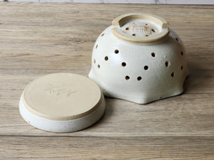 Handmade pottery cream speckle glazed berry bowl - Ceramic colander with saucer - kitchen gift