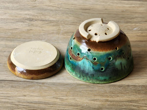 Handmade pottery berry bowl - with saucer - ceramic colander - Australian made bowl with drainage saucer