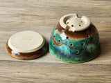 Handmade pottery berry bowl - with saucer - ceramic colander - Australian made bowl with drainage saucer