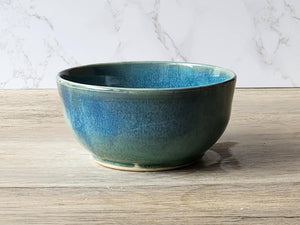 Handmade pottery bowl- glossy soft green/blue glazed ceramic bowl, unique gift- noodle bowl - desert bowl - breakfast bowl-
