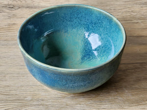 Handmade pottery bowl- glossy soft green/blue glazed ceramic bowl, unique gift- noodle bowl - desert bowl - breakfast bowl-