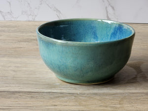 Handmade pottery bowl- glossy soft green/blue glazed ceramic bowl, unique gift- noodle bowl - desert bowl - breakfast bowl-