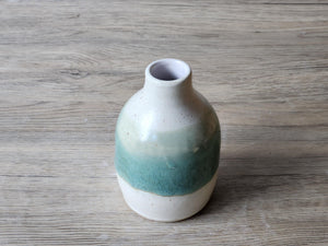 Handmade Pottery Bottle - Cream and Green Bud Vase