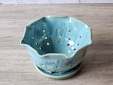 Handmade pottery berry bowl - with saucer - ceramic colander - Australian made bowl with drainage saucer - large ceramic berry drainer