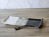 Handmade stoneware serving platter in cream and chocolate glaze
