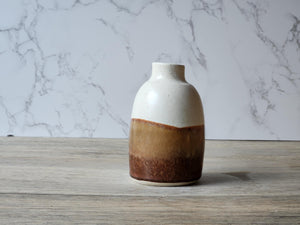 Handmade Ceramic Pottery Bottle - Cream, Red, and Brown Bud Vase.