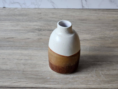 Handmade Ceramic Pottery Bottle - Cream, Red, and Brown Bud Vase.