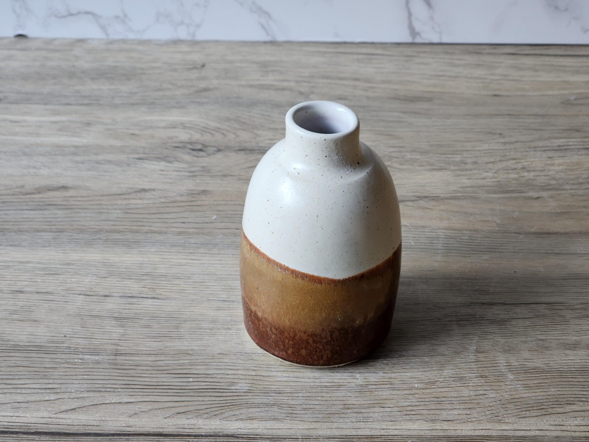 Handmade Ceramic Pottery Bottle - Cream, Red, and Brown Bud Vase.