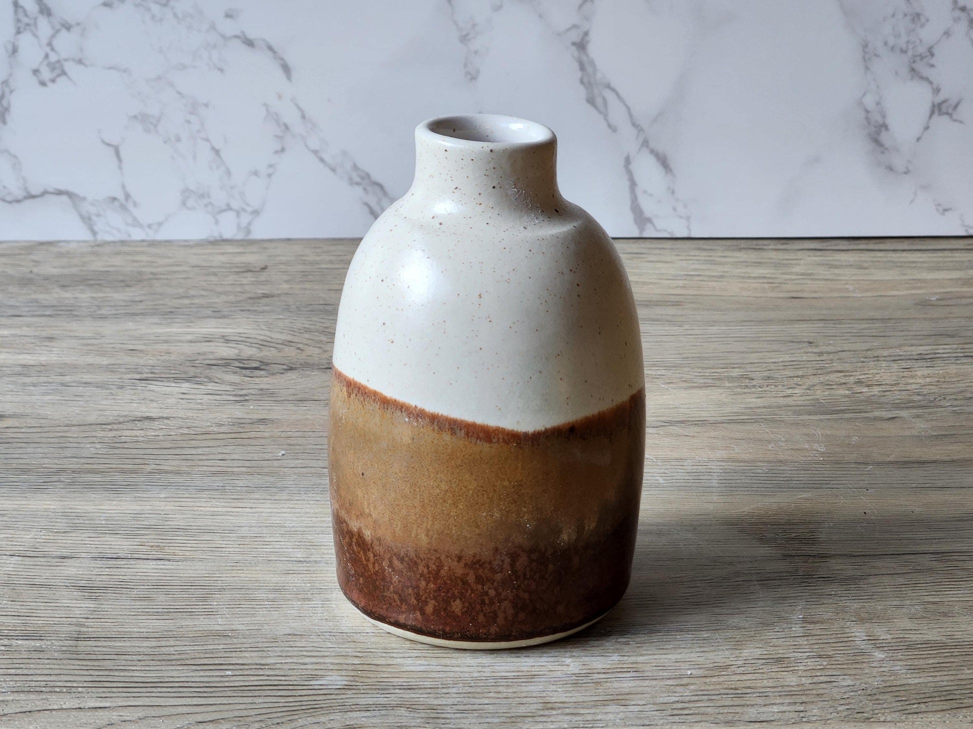 Handmade Ceramic Pottery Bottle - Cream, Red, and Brown Bud Vase.