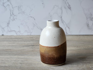 Handmade Ceramic Pottery Bottle - Cream, Red, and Brown Bud Vase.