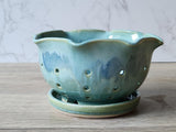 Handmade pottery berry bowl - with saucer - ceramic colander - Australian made bowl with drainage saucer - large ceramic berry drainer