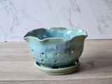 Handmade pottery berry bowl - with saucer - ceramic colander - Australian made bowl with drainage saucer - large ceramic berry drainer