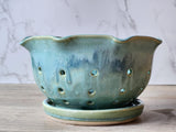 Handmade pottery berry bowl - with saucer - ceramic colander - Australian made bowl with drainage saucer - large ceramic berry drainer