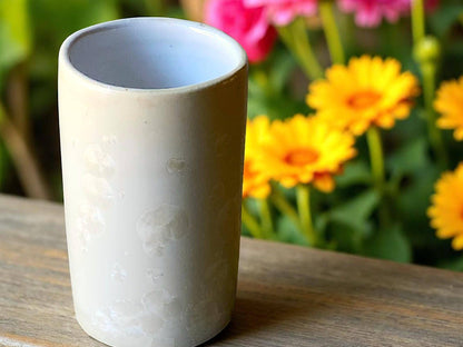 Handmade crystalline bud vase white glaze