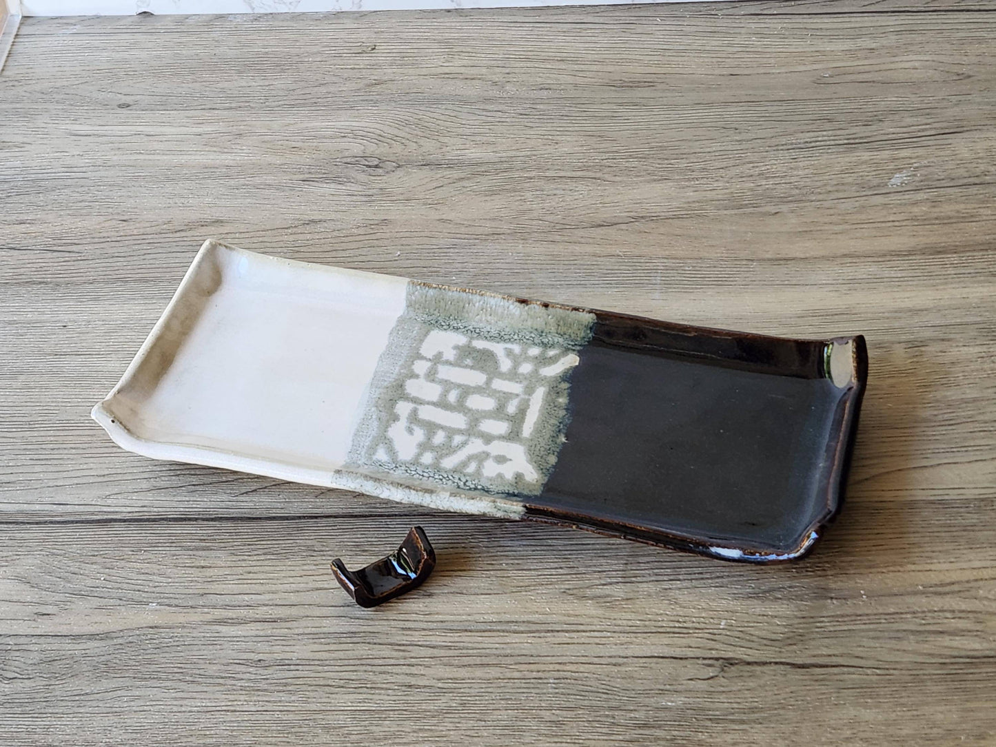 Ceramic sushi plate and chopstick holder – artisan pottery