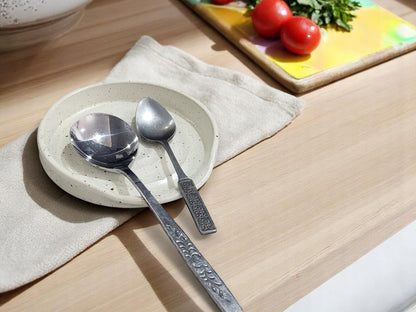 Stoneware pottery spoon holder for kitchen bench