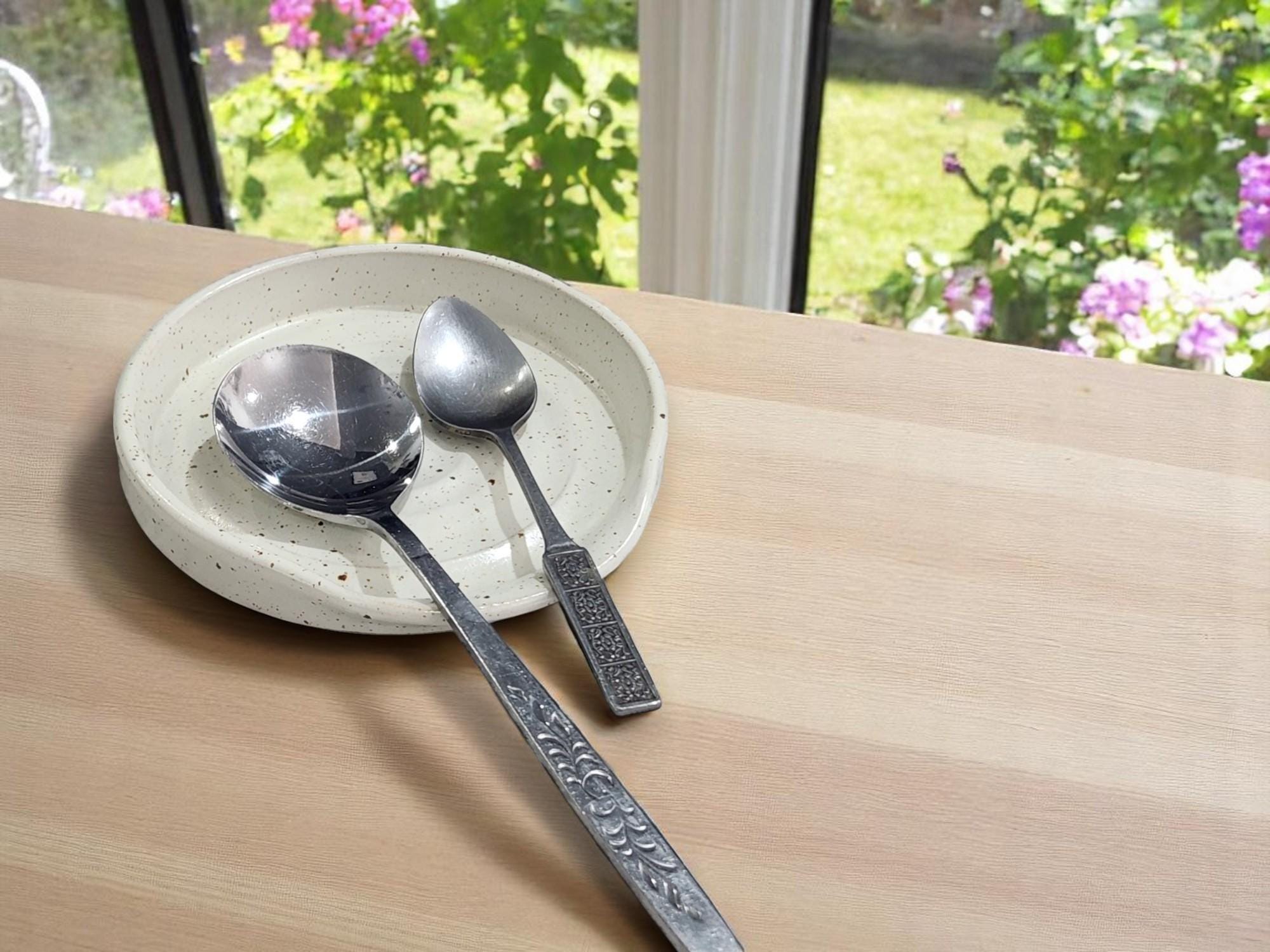 Ceramic Spoon rest - Handmade pottery -speckle cream glaze - handmade ceramic spatula holder- kitchen accessory