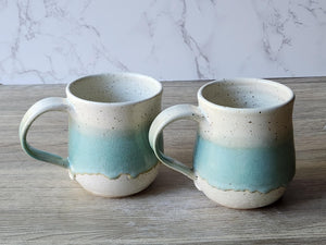 Handmade Pottery Coffee Mug 400ml – Large Green & Cream Stoneware Cup – Perfect Gift for Coffee Lovers, Man Size Mug for Him or Her