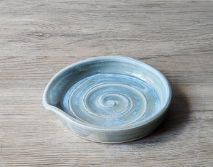 Ceramic Spoon rest - handmade pottery - pottery spoon rest in glossy soft blue glaze - kitchen gift
