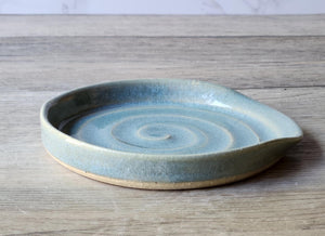Ceramic Spoon rest - handmade pottery - pottery spoon rest in glossy soft blue glaze - kitchen gift