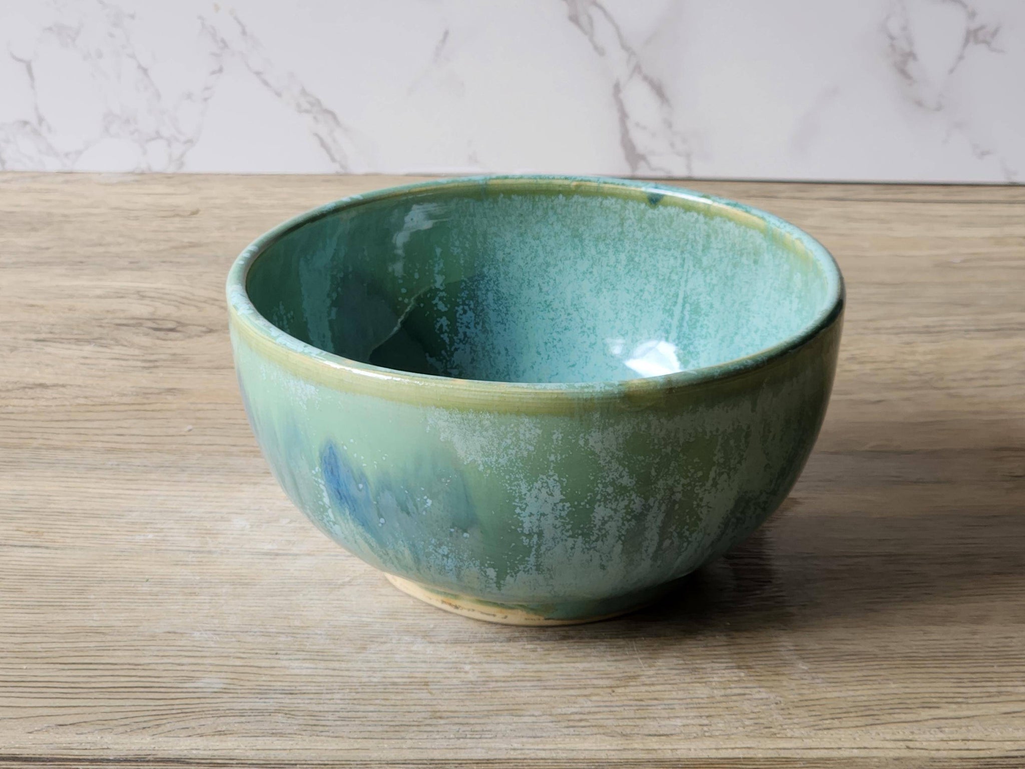 Handmade green and blue ceramic bowl – 14cm stoneware