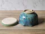 Handmade Pottery Berry Bowl with Saucer – Ceramic Colander, Drainage Plate, Australian Made Fruit Strainer