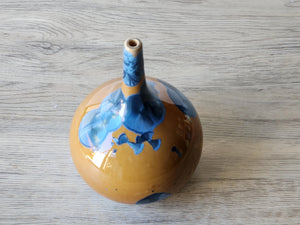 Handmade Pottery Bud Vase Blue on Orange Crystalline Glaze Decorative Ceramic Flower Vase Unique Gift
