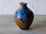 Small Handmade Ceramic Vase with Blue on Amber Crystalline Glaze – Australian Pottery Flower Display – Unique Gift for Home Decor