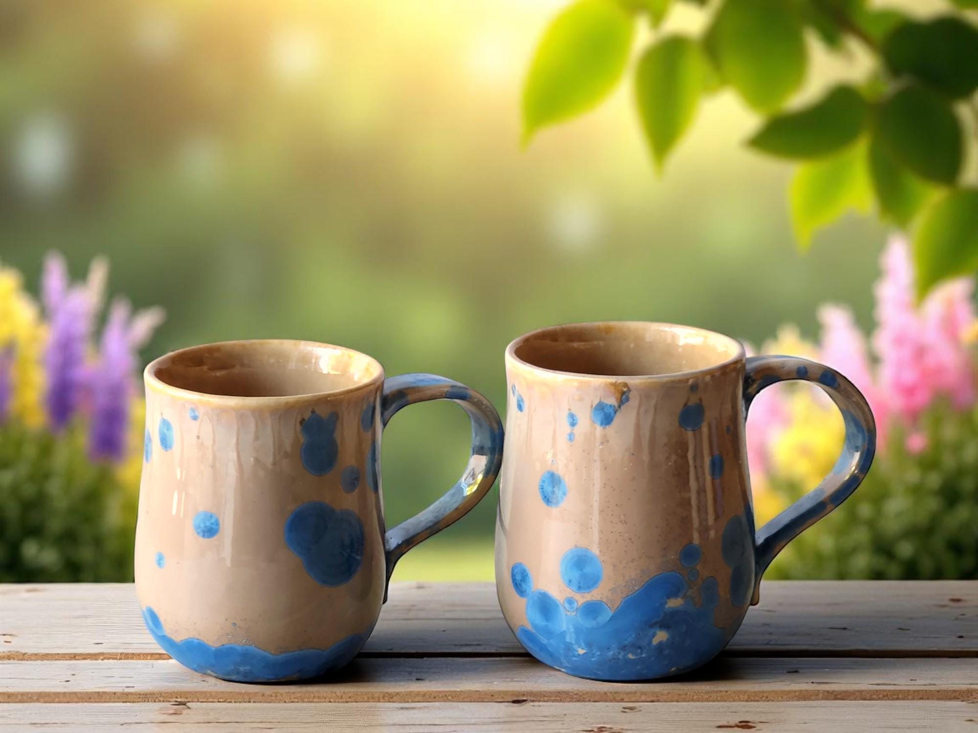 Handmade Pottery coffee mugs-Ceramic mugs with crystalline glaze -large cup - coffee lover ceramic mug - Unique Gift idea
