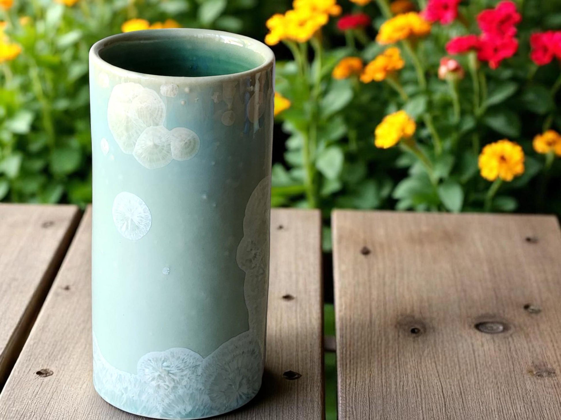 Handmade green crystalline bud vase – Australian porcelain pottery